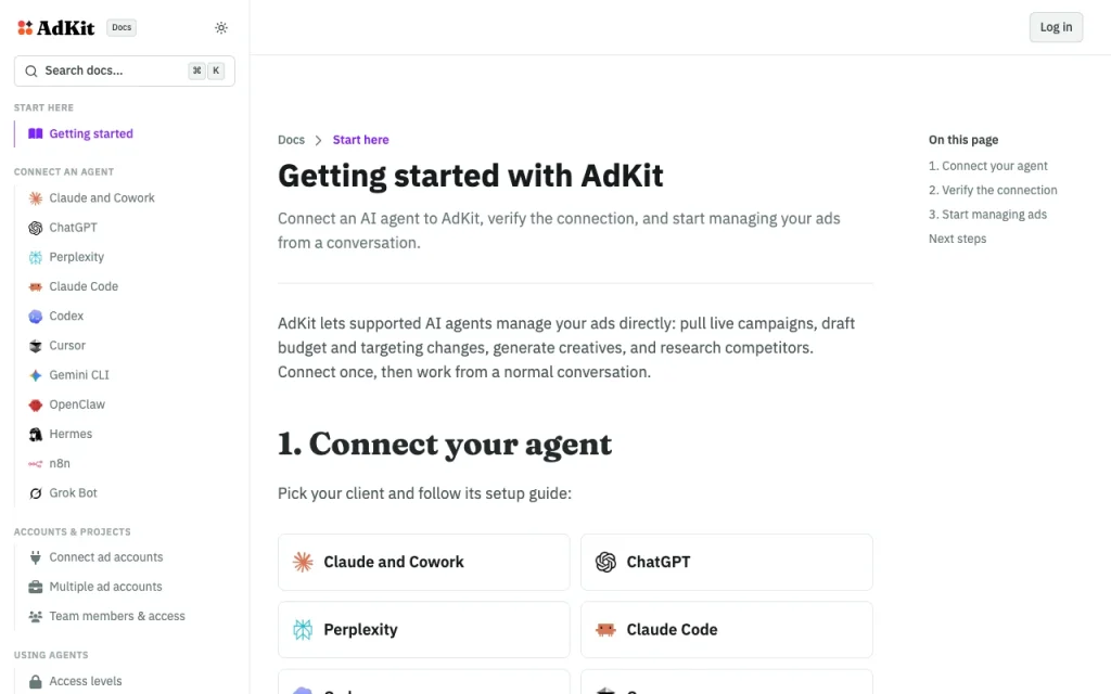 AdKit documentation — screenshot of the productivity & writing AI tool, Oct 1, 2026