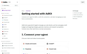 AdKit documentation — screenshot of the productivity & writing AI tool, 2026-10-01