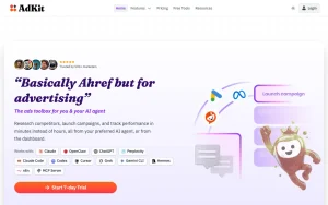 AdKit homepage — screenshot of the productivity & writing AI tool, 2026-10-01