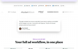 AdKit homepage — screenshot of the productivity & writing AI tool, 2026-10-01