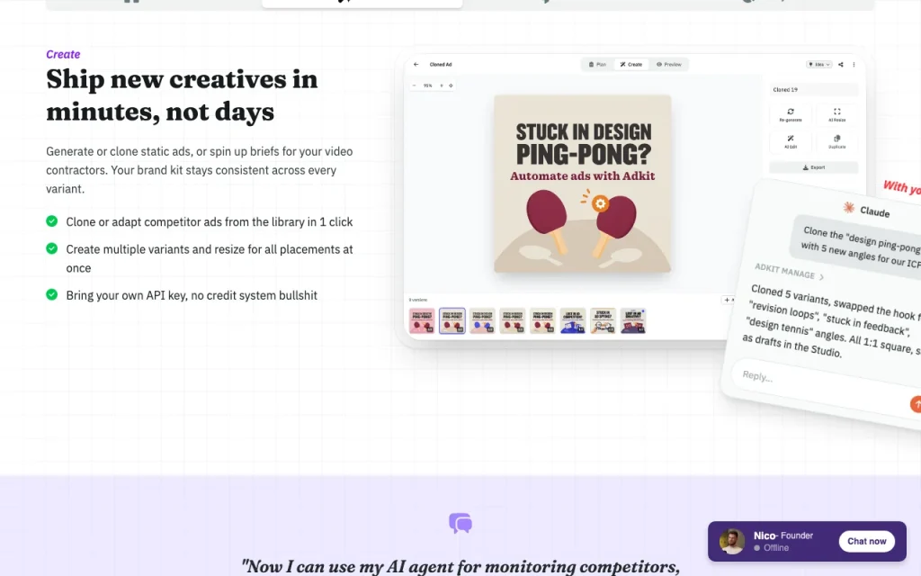 AdKit homepage — screenshot of the productivity & writing AI tool, Oct 1, 2026