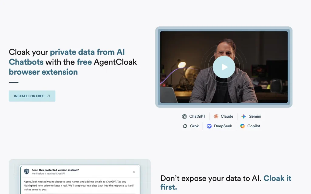 AgentCloak (by InCountry) homepage — screenshot of the chat assistants AI tool, Oct 1, 2026