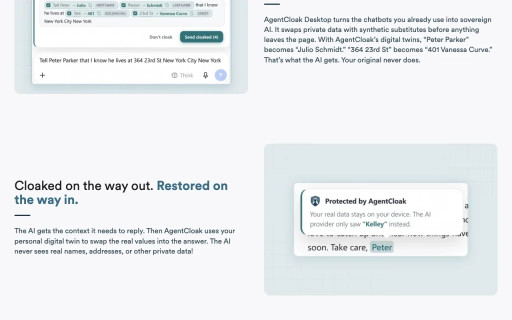 AgentCloak (by InCountry) homepage — screenshot of the chat assistants AI tool, Oct 1, 2026