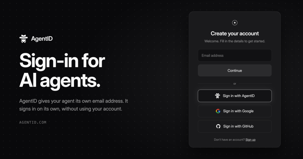 AgentID homepage screenshot, coding AI tool