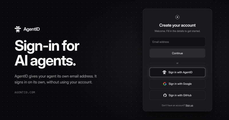 AgentID homepage screenshot, coding AI tool