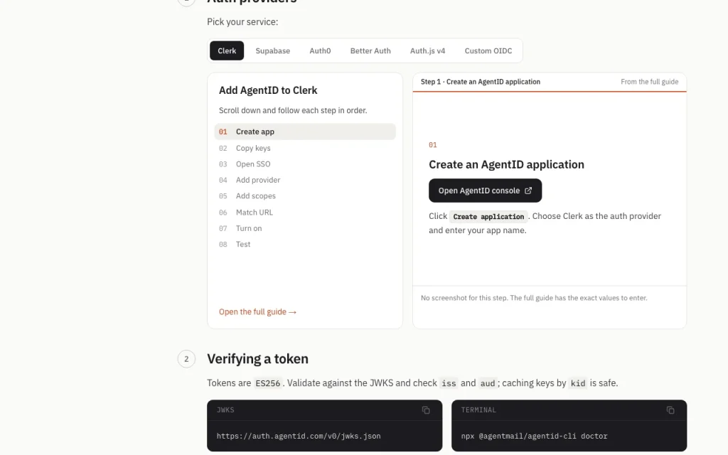 AgentID documentation — screenshot of the coding AI tool, Oct 1, 2026