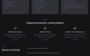 AISafe Labs pricing page with plans and prices — screenshot of the coding AI tool, 2026-10-01