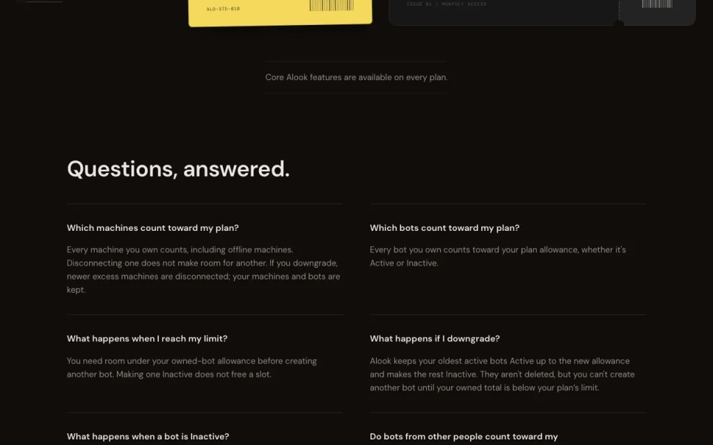 Alook pricing page with plans and prices — screenshot of the coding AI tool, Oct 1, 2026