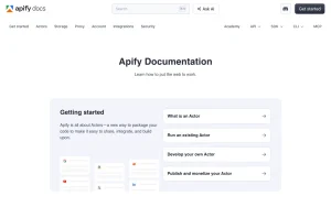 Apify documentation — screenshot of the coding AI tool, 2026-10-01