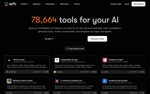 Apify homepage — screenshot of the coding AI tool, 2026-10-01