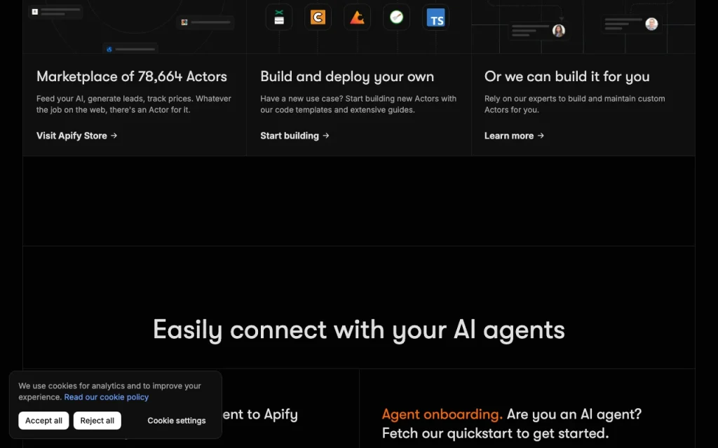 Apify página principal — captura de pantalla de la herramienta de IA programación, Oct 1, 2026