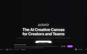 Astorie homepage — screenshot of the video AI tool, 2026-10-01