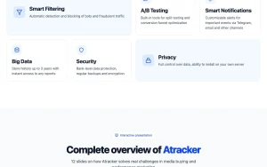ATracker homepage — screenshot of the productivity & writing AI tool, 2026-10-01