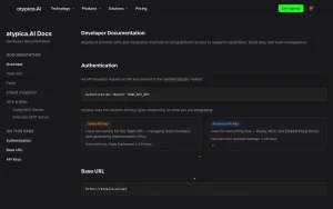 atypica.AI API documentation — screenshot of the research & search AI tool, 2026-10-01