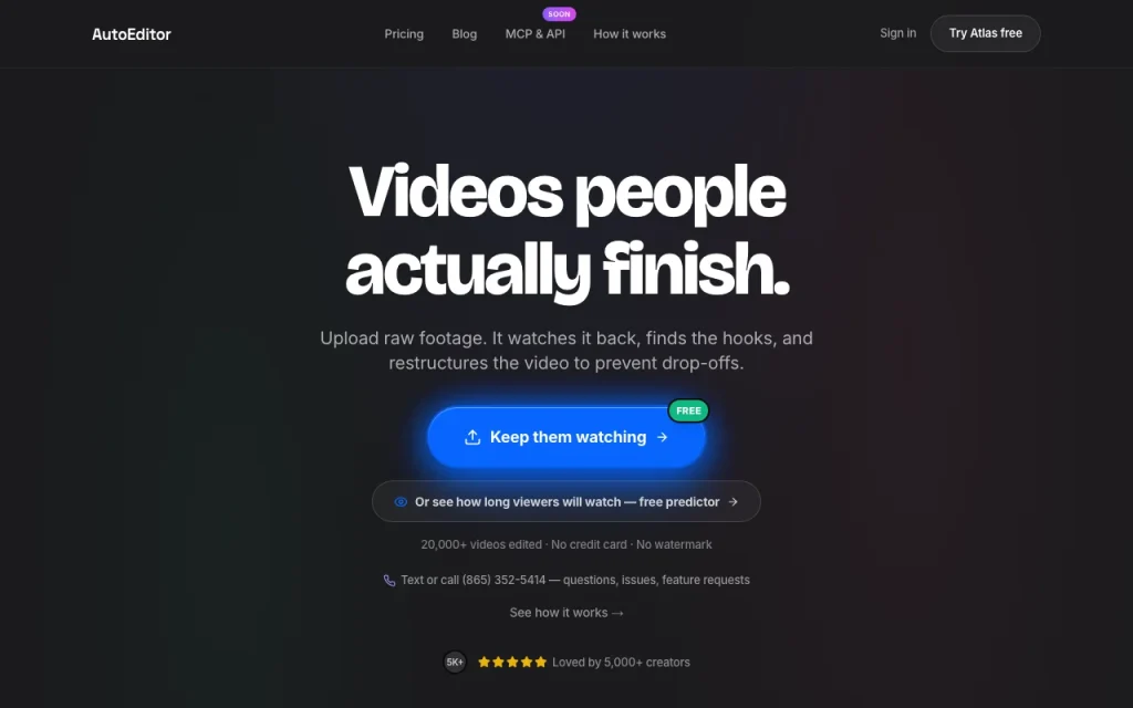 AutoEditor Startseite – Screenshot des KI-Tools video, Oct 1, 2026