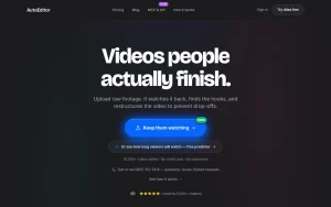AutoEditor homepage — screenshot of the video AI tool, 2026-10-01