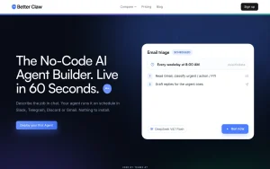 BetterClaw homepage — screenshot of the productivity & writing AI tool, 2026-10-01