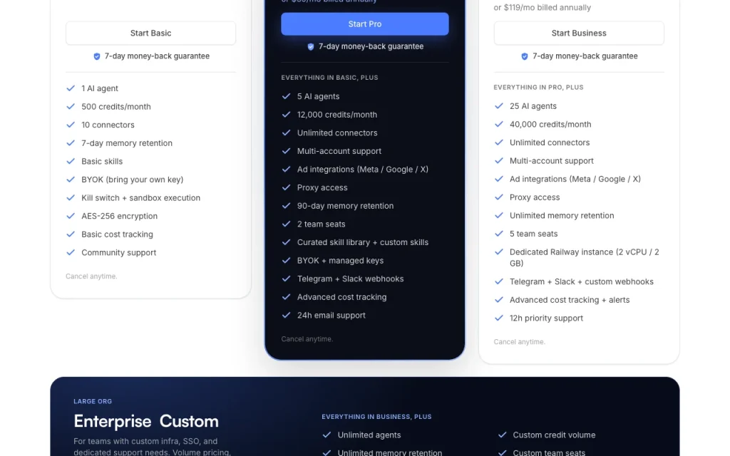 BetterClaw Preisseite mit Tarifen und Preisen – Screenshot des KI-Tools produktivität & schreiben, Oct 1, 2026