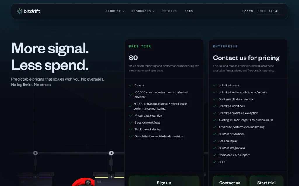 bitdrift página de precios con planes y precios — captura de pantalla de la herramienta de IA programación, Oct 1, 2026