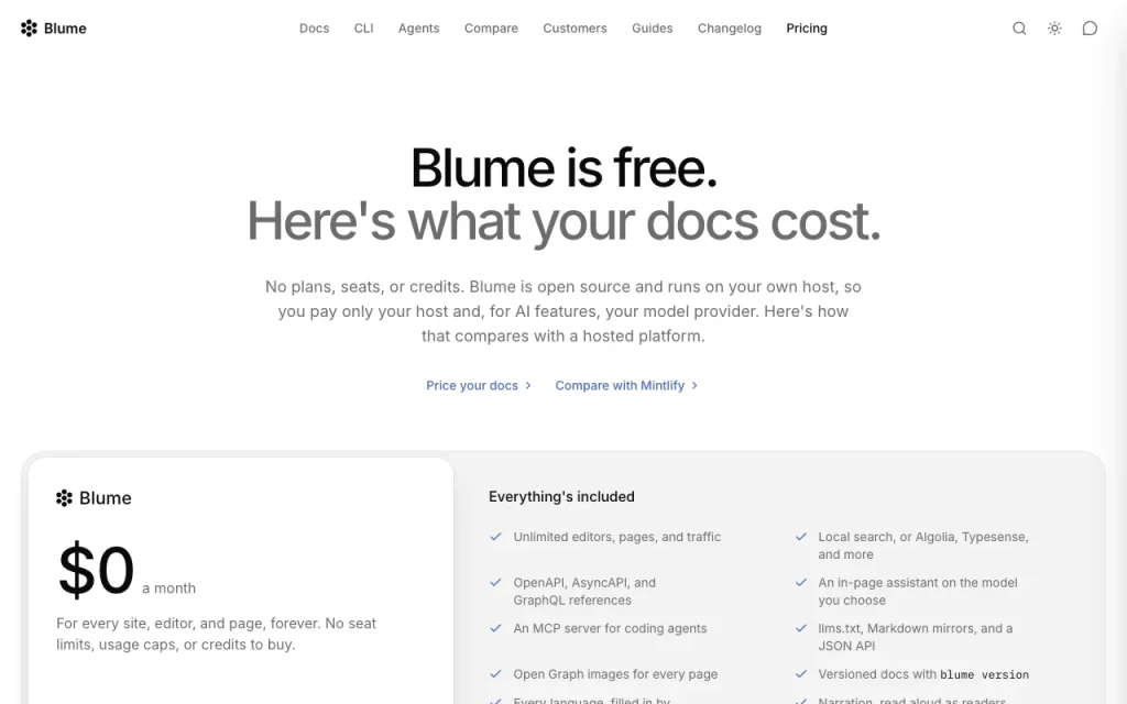 Blume pricing page with plans and prices — screenshot of the coding AI tool, Oct 1, 2026