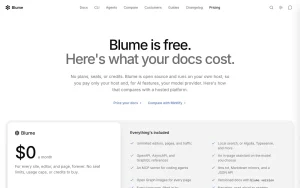 Blume pricing page with plans and prices — screenshot of the coding AI tool, 2026-10-01