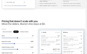 Blume pricing page with plans and prices — screenshot of the coding AI tool, 2026-10-01