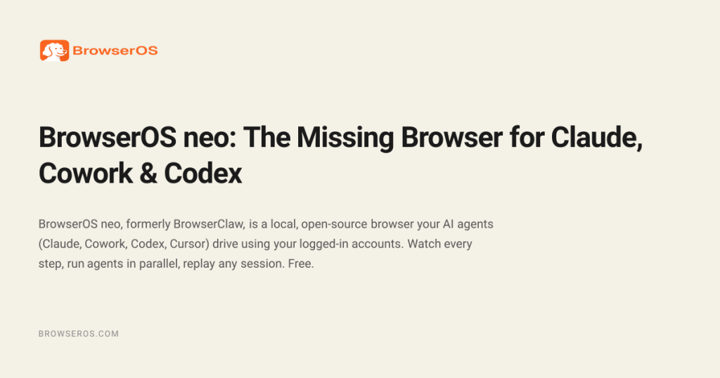 Captura de la página de inicio de BrowserOS neo (formerly BrowserClaw), herramienta de IA productividad y escritura