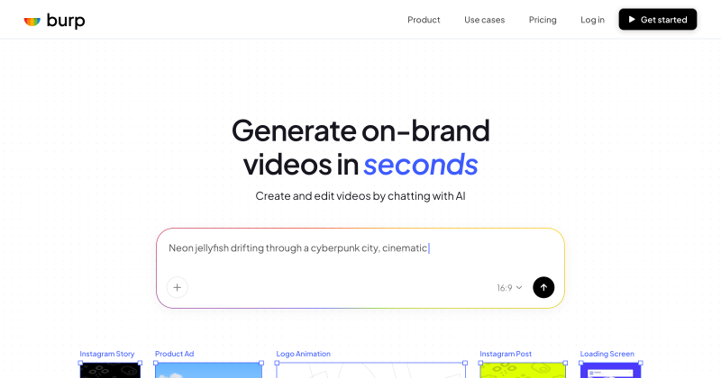 Burp homepage screenshot, video AI tool