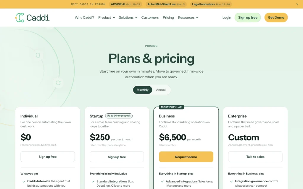 Caddi página de precios con planes y precios — captura de pantalla de la herramienta de IA productividad y escritura, Oct 1, 2026
