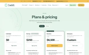 Caddi pricing page with plans and prices — screenshot of the productivity & writing AI tool, 2026-10-01