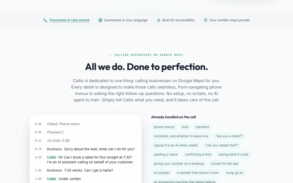Callio Startseite – Screenshot des KI-Tools audio & sprache, Oct 1, 2026