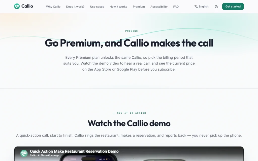 Callio Preisseite mit Tarifen und Preisen – Screenshot des KI-Tools audio & sprache, Oct 1, 2026