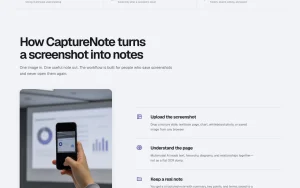 CaptureNote homepage — screenshot of the productivity & writing AI tool, 2026-10-01