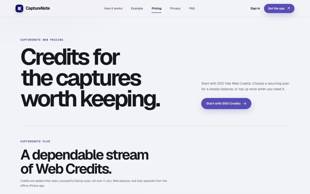 CaptureNote pricing page with plans and prices — screenshot of the productivity & writing AI tool, Oct 1, 2026
