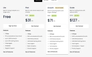 CartPilot pricing page with plans and prices — screenshot of the chat assistants AI tool, 2026-10-01