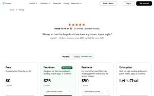 Choicely pricing page with plans and prices — screenshot of the coding AI tool, 2026-10-01