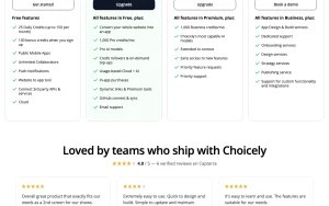 Choicely pricing page with plans and prices — screenshot of the coding AI tool, 2026-10-01