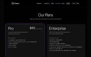 Clears AI pricing page with plans and prices — screenshot of the coding AI tool, 2026-10-01