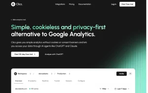 Clics Analytics homepage — screenshot of the productivity & writing AI tool, 2026-10-01