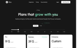 Clics Analytics pricing page with plans and prices — screenshot of the productivity & writing AI tool, 2026-10-01