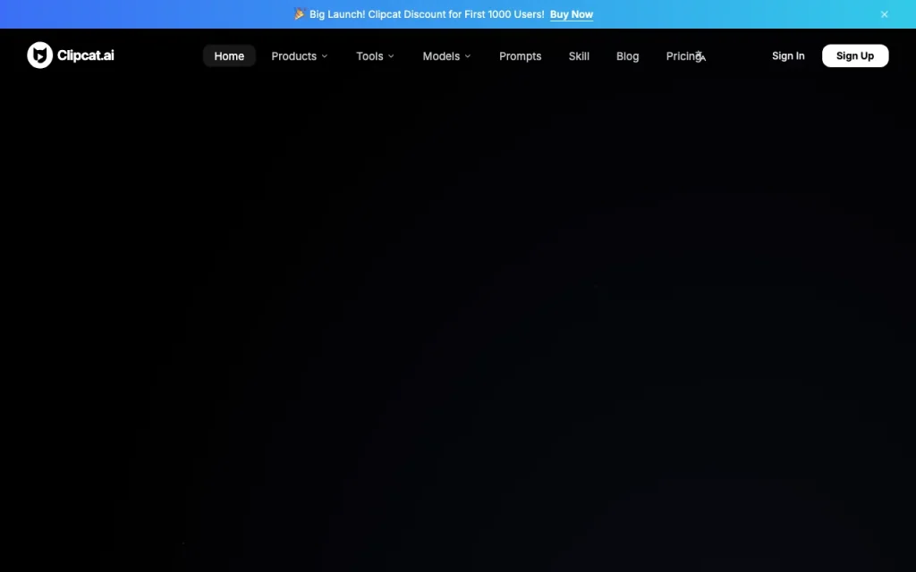 Clipcat homepage — screenshot of the video AI tool, Oct 1, 2026