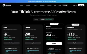 Clipcat pricing page with plans and prices — screenshot of the video AI tool, 2026-10-01