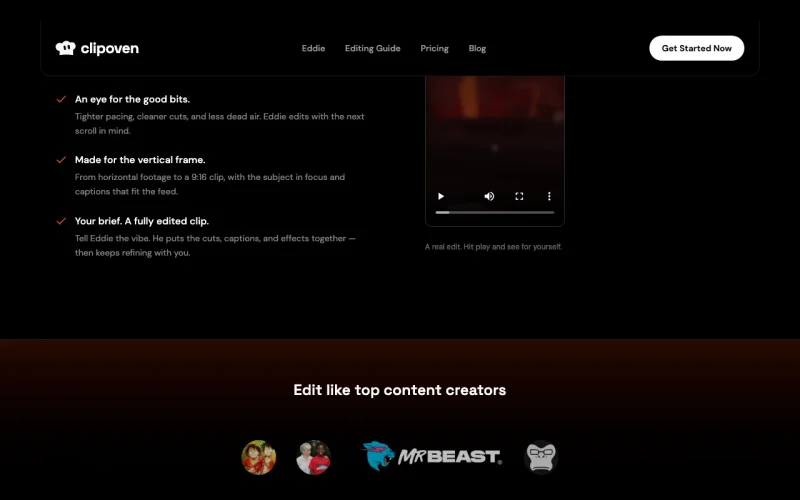 clipoven homepage screenshot, video AI tool
