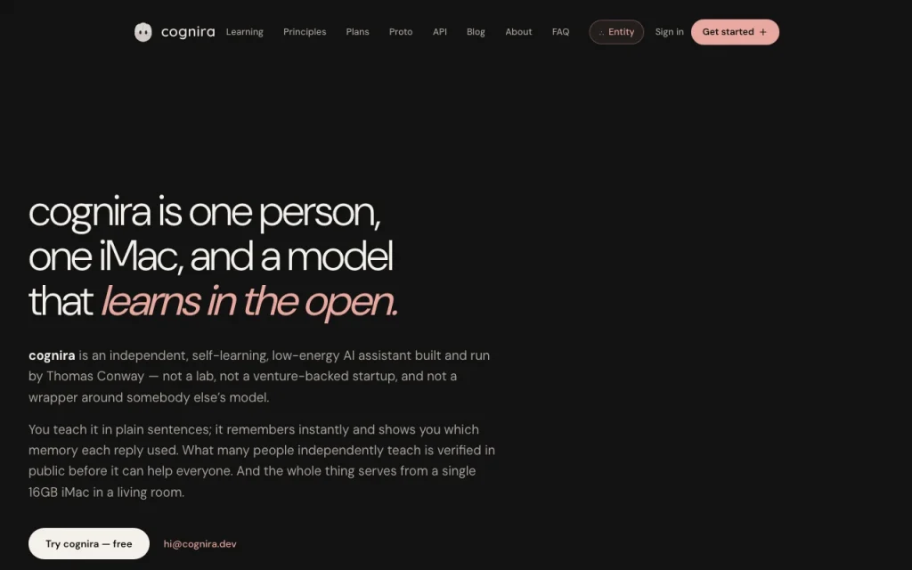 cognira about page — screenshot of the chat assistants AI tool, Oct 1, 2026