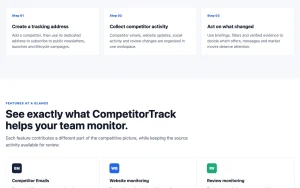 CompetitorTrack homepage — screenshot of the research & search AI tool, 2026-10-01