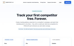 CompetitorTrack pricing page with plans and prices — screenshot of the research & search AI tool, 2026-10-01