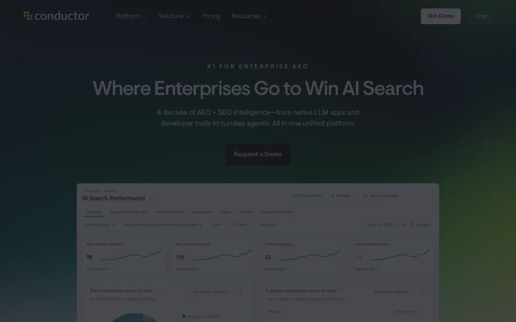Conductor homepage — screenshot of the research & search AI tool, Oct 1, 2026