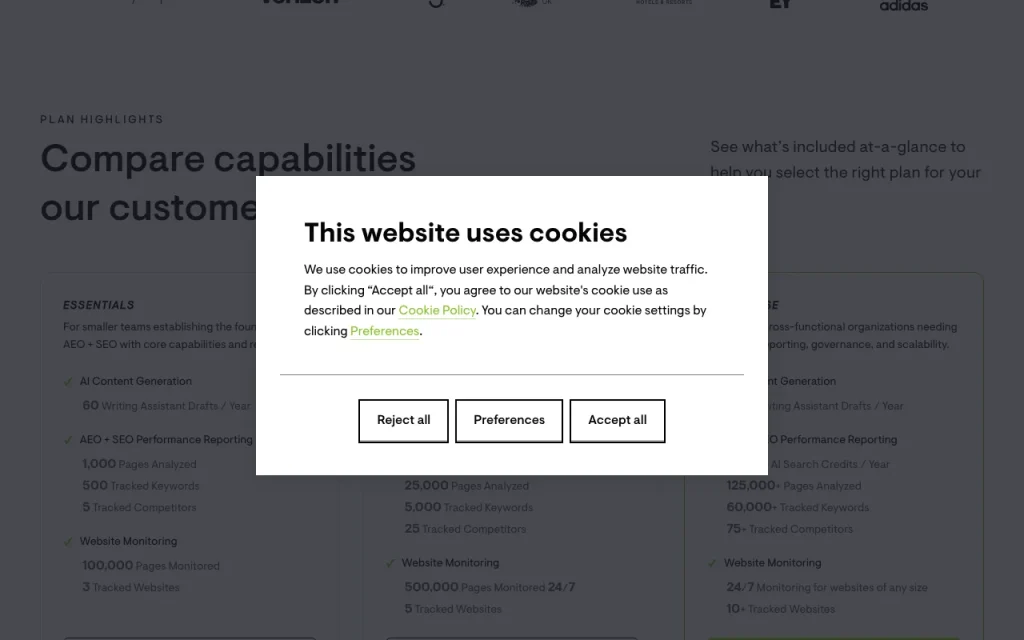 Conductor pricing page with plans and prices — screenshot of the research & search AI tool, Oct 1, 2026