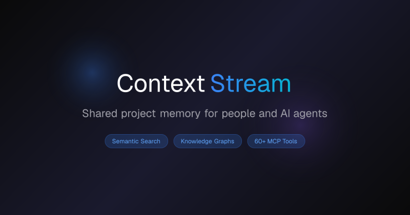 ContextStream Startseite, Screenshot, KI-Tool coding