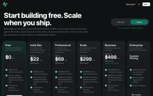 Convai pricing page with plans and prices — screenshot of the audio & voice AI tool, 2026-10-01